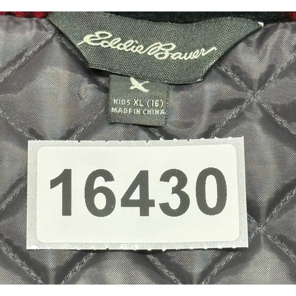 Eddie Bauer Jacket Boys XL 16 Red Black Buffalo Plaid Fleece Snap Pockets‎ Warm